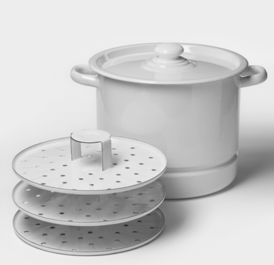 Мантоварка - позница, 9 л, 3 вставки, эмалированная, цилиндрическая, белая