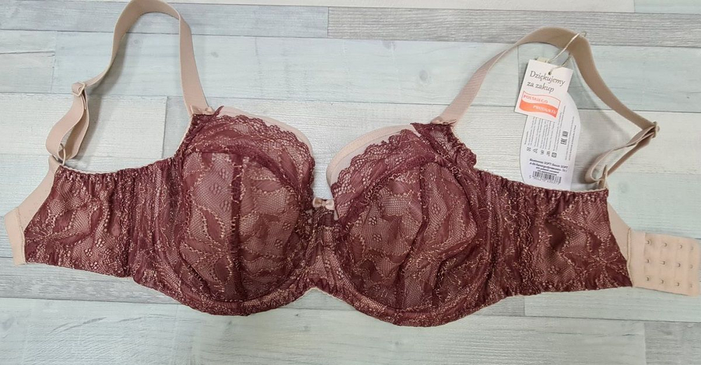 Бюстгальтер plus size с мягкой чашкой из гипюра с люрексом (Размер: 90G) (Цвет: светло-бордовый)