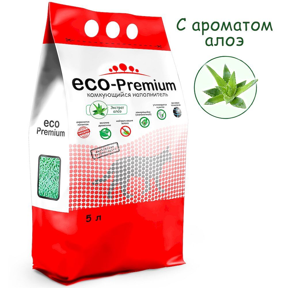Наполнитель ECO Premium Алоэ для кошачьего туалета, древесный, комкующийся, пакет 5 л Наполнитель ECO Premium Алоэ для кошачьего туалета, древесный, комкующийся, пакет 5 л
