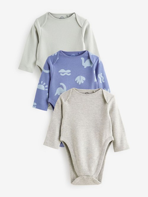 Боди с длинным рукавом для малышей с дисплазией тазобедренного сустава Next N44-794, 3 шт., Серый, Синий