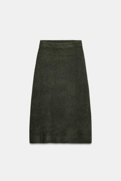 ZARA ЮБКА МИДИ ИЗ МЯГКОГО ТРИКОТАЖА, ЗЕЛЕНЫЙ МЕЛАНЖ
