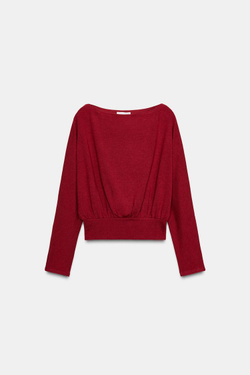 ZARA МЯГКИЙ СВИТЕР С ДЛИННЫМИ РУКАВАМИ, ТЕМНО-РОЗОВЫЙ