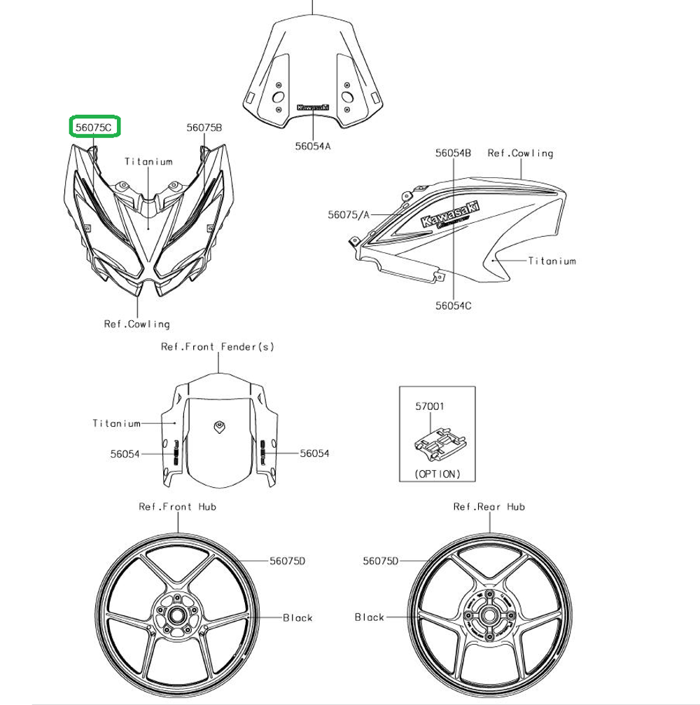 56075-2526. PATTERN,UPP COWL.,RH. Kawasaki
