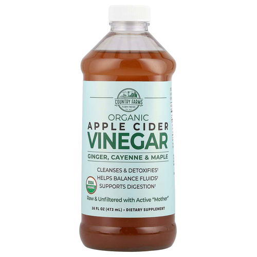 Country Farms, Органический яблочный уксус с имбирем, кайенский перец и клен, 16 ж. унц. (473 мл)