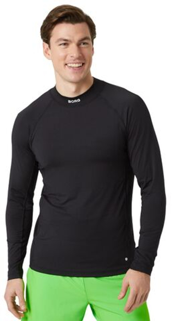 Мужская теннисная футболка теннисная Björn Borg Mock Neck Long Sleeve - черный