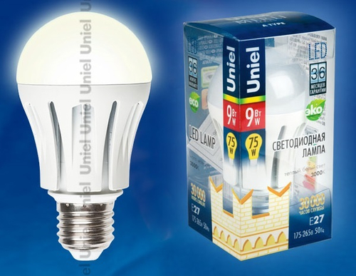 LED-A60-9W/WW/E27/FR ALM01WH Лампа светодиодная. Форма A, матовая колба. Материал корпуса алюминий. Цвет свечения теплый белый. Серия Merli. Упаковк