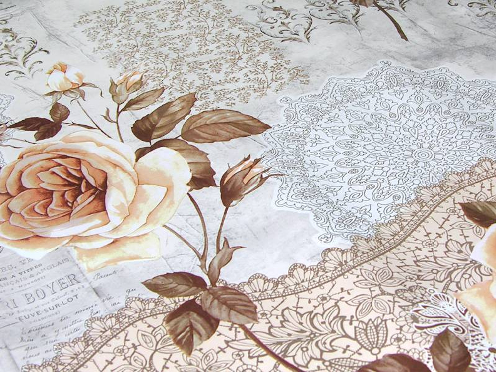 Клеенка столовая DEKORAMA 140см*20м "Роза на бежевом"