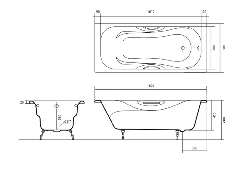 Чугунная ванна Aquatek Гамма 180x80 AQ8080FH-00