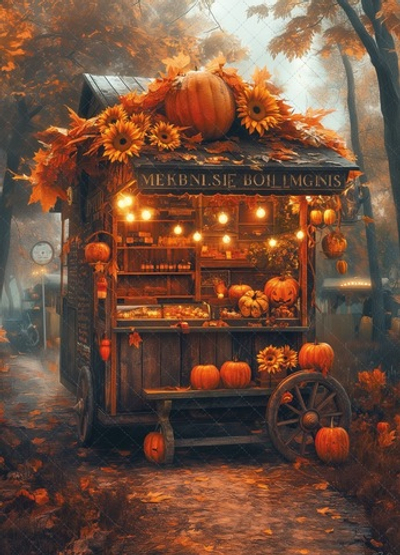 Тележка с тыквами HELLOWEEN - N2  - фон неопреновый