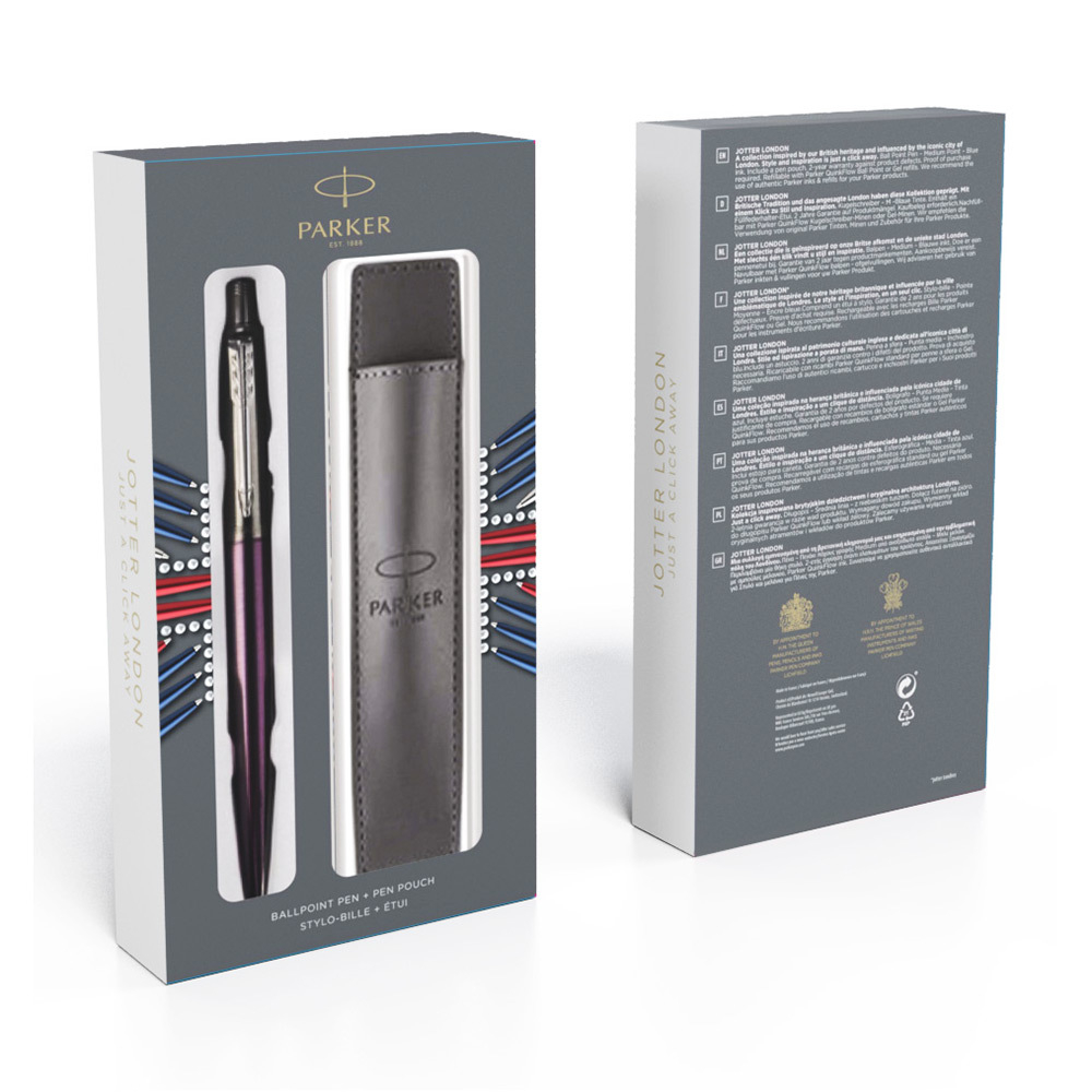 Подарочный набор: шариковая ручка Parker Jotter Victoria Violet CT и чехол для ручки