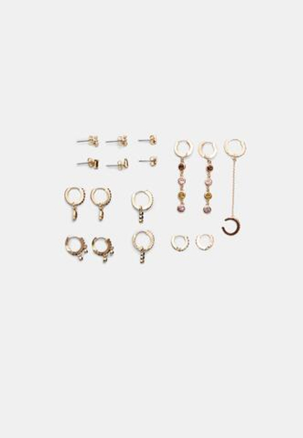 STRADIVARIUS Набор из 9 пар сережек со стразами, золотой