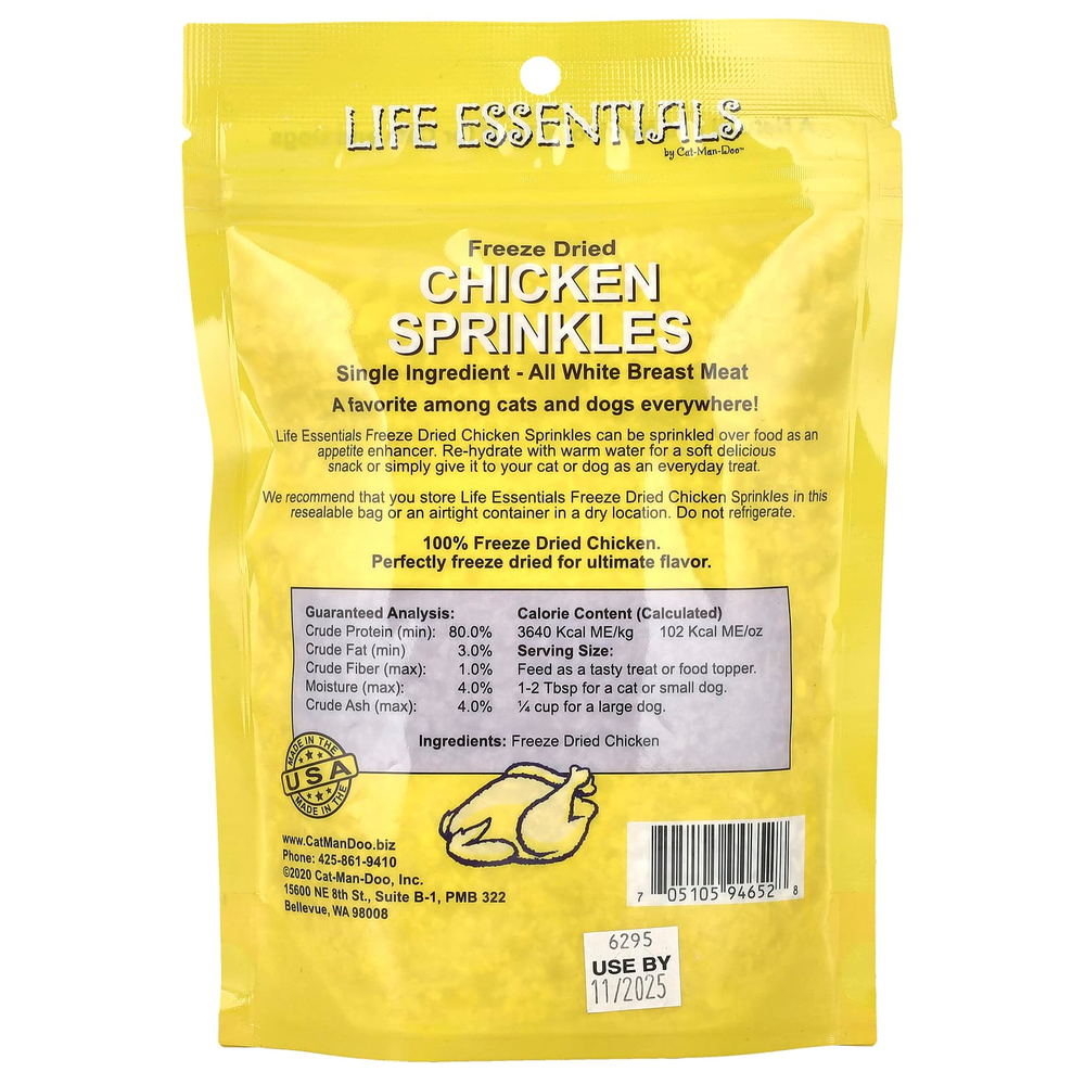 Cat-Man-Doo, Life Essentials, сублимированная курица, для кошек и собак, 85 г (3 унции)