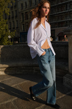 ZARA ДЖИНСЫ Z.03 REGULAR FIT С ВЫСОКОЙ ПОСАДКОЙ И УДЛИНЕННЫМИ БРЮЧИНАМИ, СИНИЙ