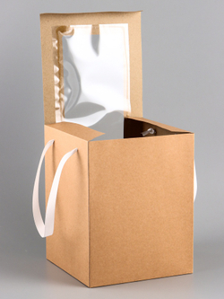 Коробка для цветов, букетов, крафт с ПВХ окном, 20×20×25 см