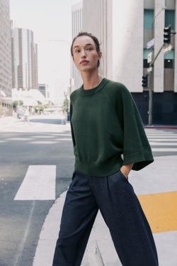 ZARA СВИТЕР С ШИРОКИМИ РУКАВАМИ, ТЕМНО-ЗЕЛЕНЫЙ