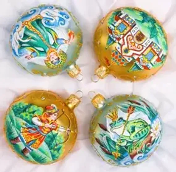 Набор стеклянных шаров Царевна-лягушка 4 шт., 85 мм., Ёлочка (С2309)