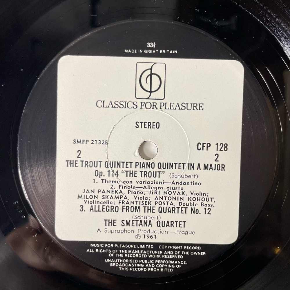 Винтажная виниловая пластинка LP Franz Schubert Шуберт, Jan Panenka, Smetana Quartet Schubert: Piano Quintet In A Major Op.114 The Trout (Англия 1964)