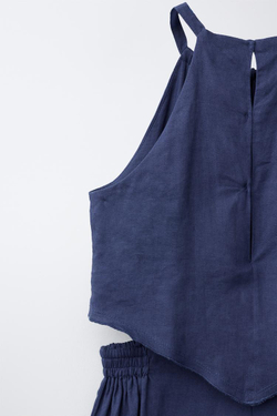 ZARA ДЛИННЫЙ КОМБИНЕЗОН ИЗ ЛЬНА, МОРСКОЙ СИНИЙ