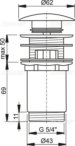 Донный клапан для умывальника AlcaPlast A325B, белый