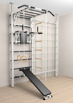 Шведская стенка Sv Sport враспор (Турник рукоход/Брусья/Скамья/Канат/Kольца/Лестница/Канатный лаз/Сетка)