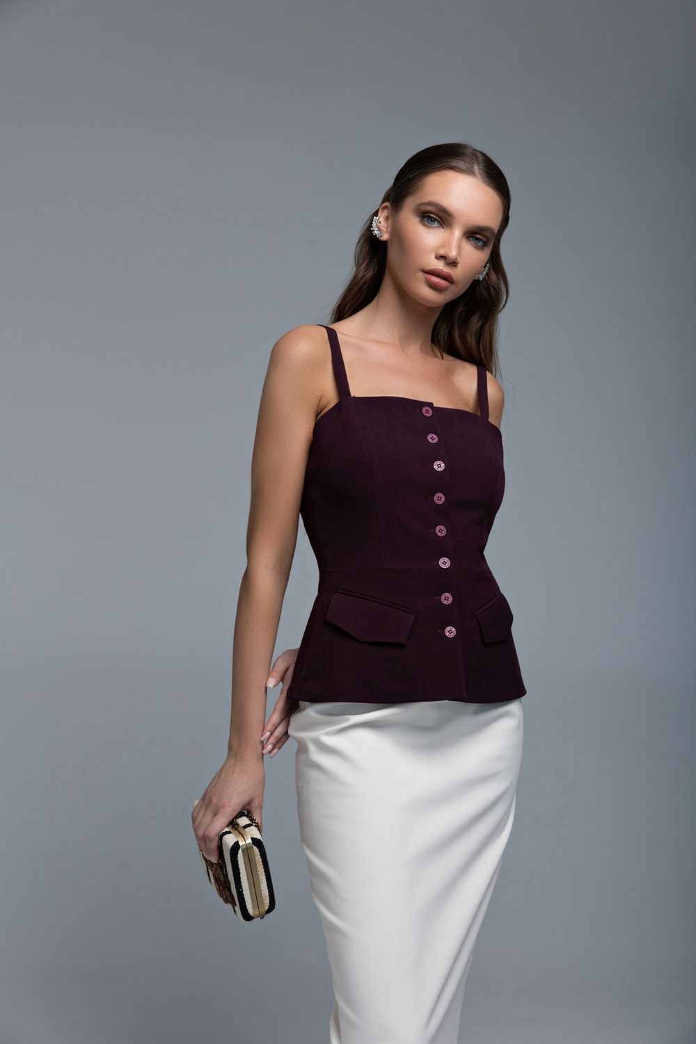 Топ приталенного силуэта (винного цвета)