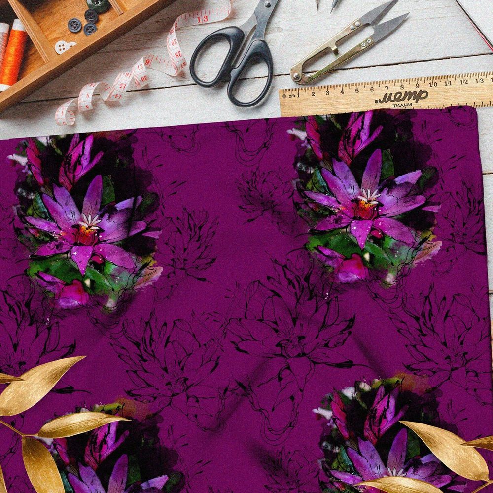 Ткань дюспо цветок с тенью на фиолетовом