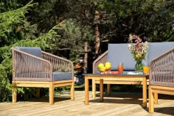 "Канны" лаунж-зона 4-местная из роупа со столиком "Канны" (серый гранит), основание дуб, роуп коричневый