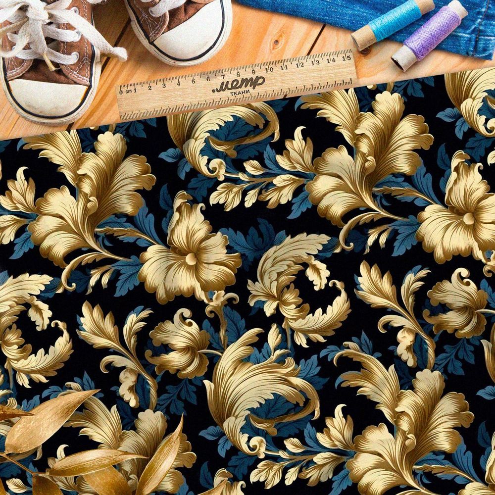 Ткань премиум бифлекс золотые листья