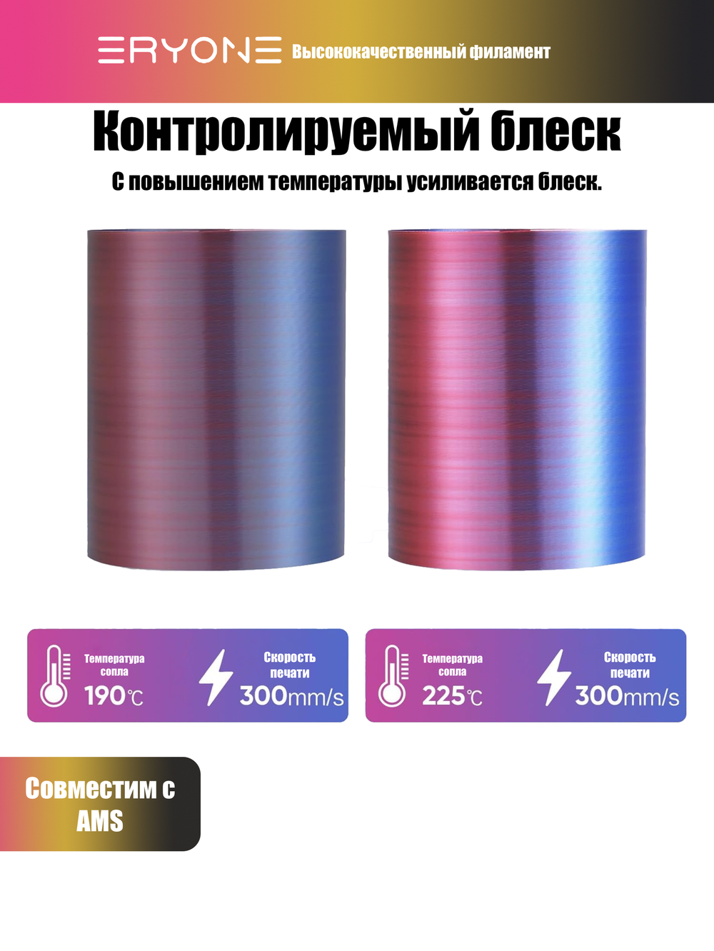 Пластик Eryone Hyper Speed Quadruple Color Silk PLA Twilight Glow (Black & Red & Deep Purple & Gold)