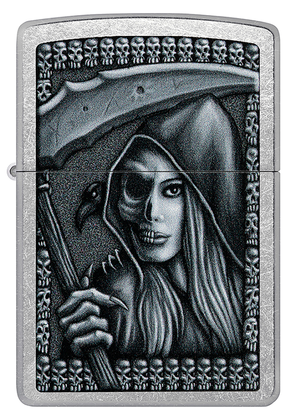 Зажигалка Zippo Grim Beauty, латунь, серебристая, матовая, 38x13x57 мм
