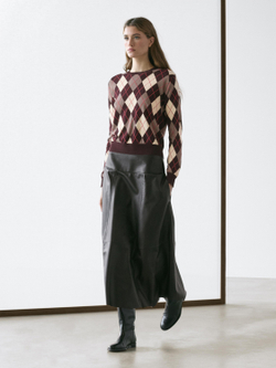 Massimo Dutti Свитер из хлопкового трикотажа с узором «ромбы», бордо