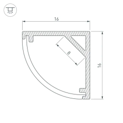 Профиль с экраном SL-KANT-H16-2000 ANOD+OPAL (Arlight, Алюминий) 036843