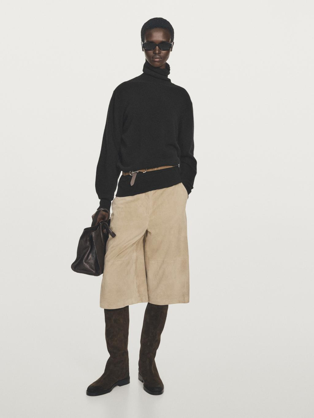 Massimo Dutti Трикотажный свитер из 100% кашемира с высоким воротником, черный