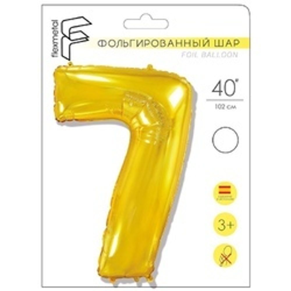 Шар (40"/102 см) Цифра "7" Золото в упаковке / Seven
