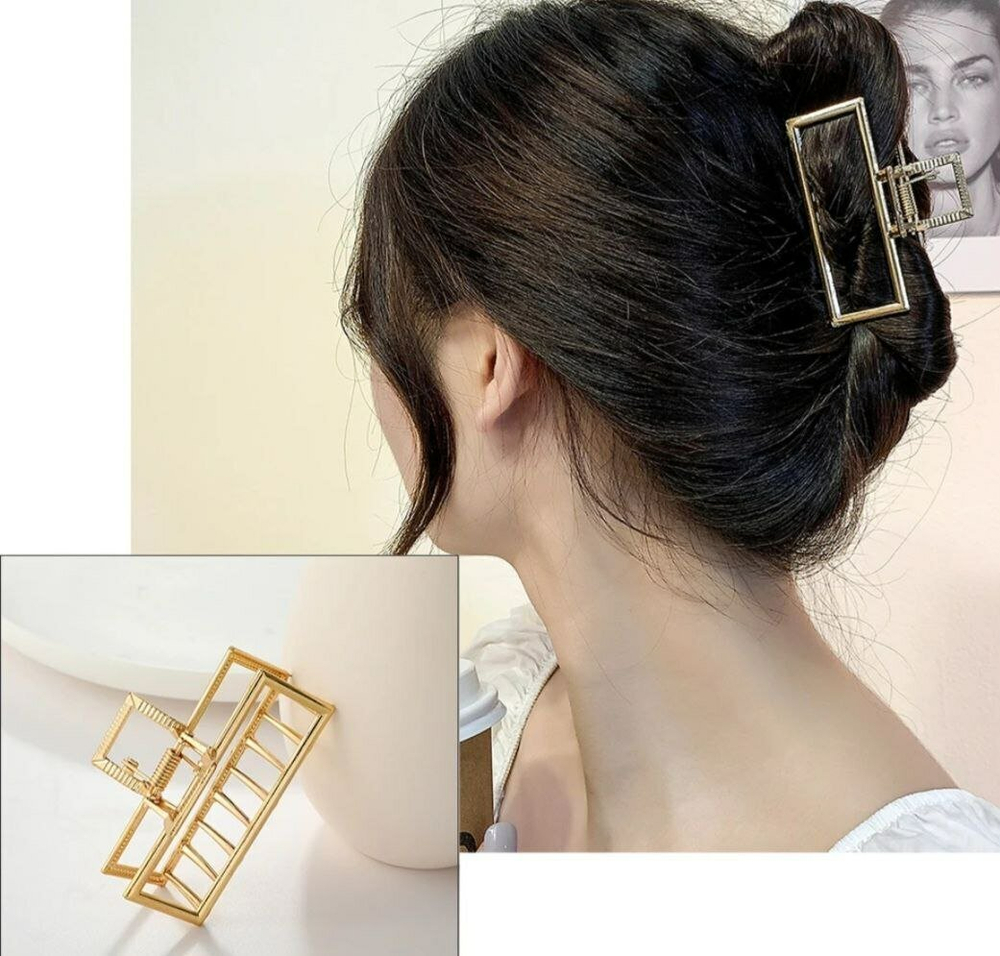 Заколка Краб для волос. Металл. Цвет Золото. Квадратная. Усиленная.Для длиных волос