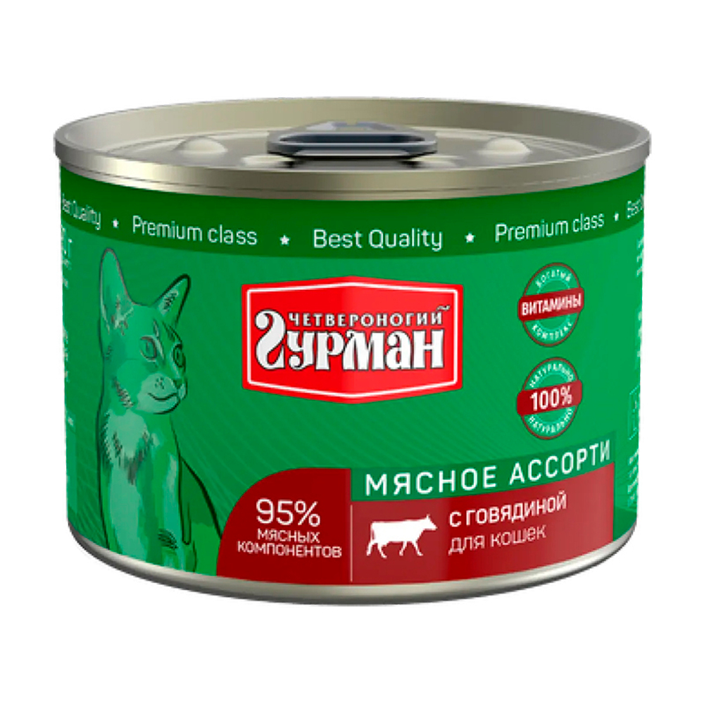 Мясное ассорти ИЗ ГОВЯДИНЫ для кошек 190 г влажный корм Четвероногий Гурман