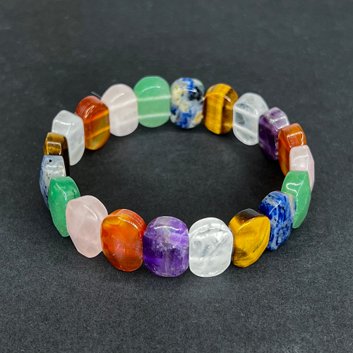 Браслет на резинке Микс камней (7 чакр), из бусин 14х8 мм, 18 см
