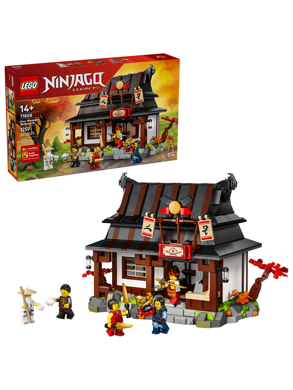 Конструктор лего ниндзяго Кузница Ниндзя 71858 | LEGO NINJAGO Four Weapons Blacksmith 15th Anniversary 1259 деталей 14+
