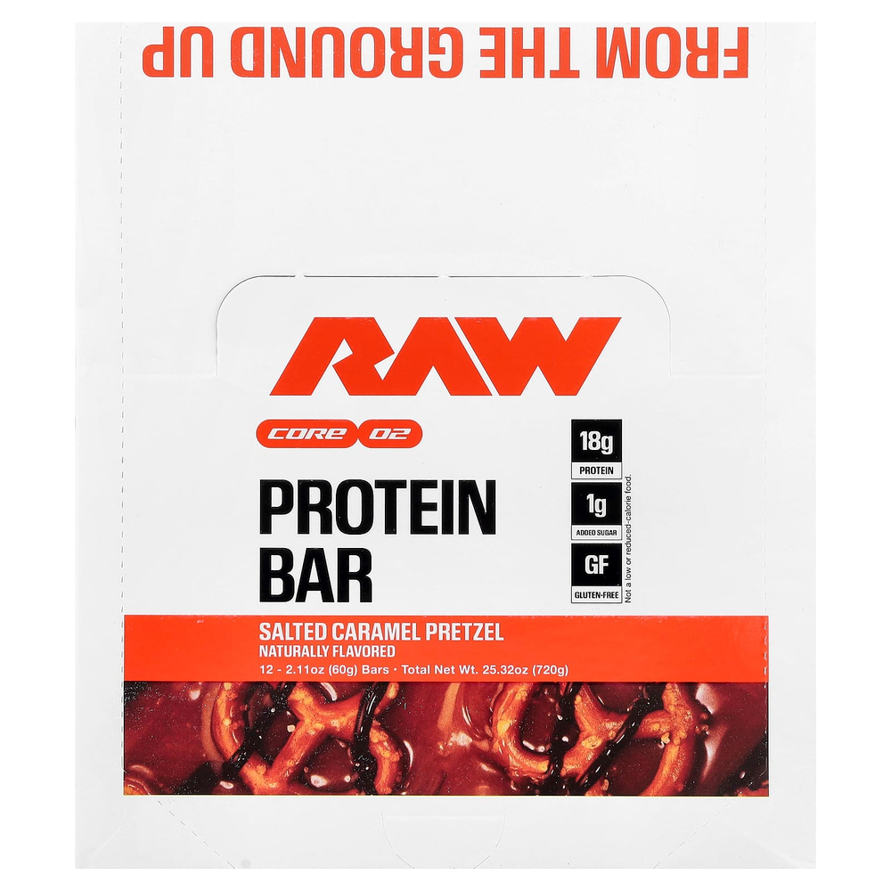 Raw Nutrition, протеиновый батончик, крендель с соленой карамелью, 12 батончиков по 60 г (2,11 унции)
