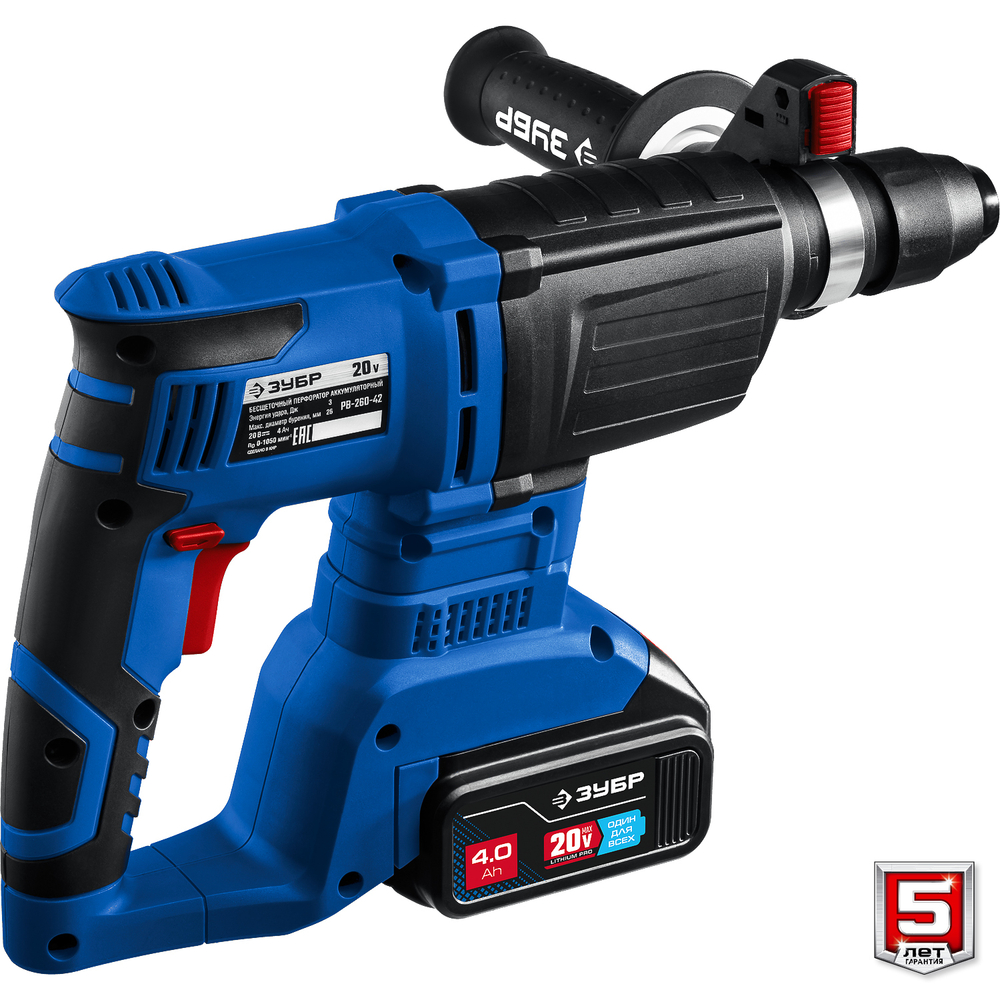 ЗУБР Т7, 20 В, 26 мм, 2 АКБ (4 А·ч), бесщеточный перфоратор, кейс, Профессионал (PB-260-42)