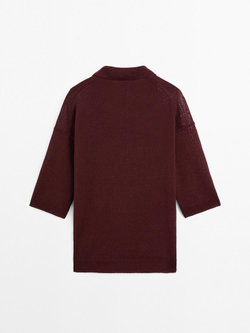 Massimo Dutti Свитер оверсайз с воротником поло, гранатовый
