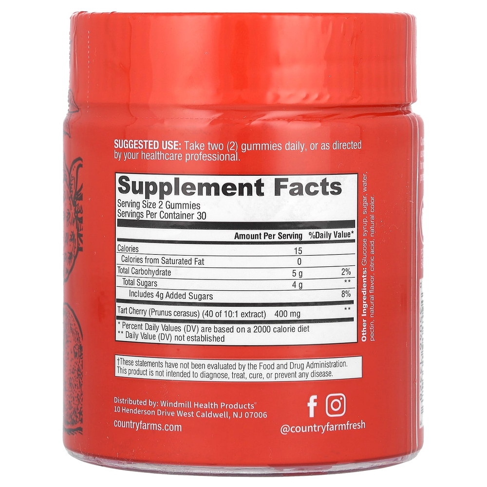 Country Farms, Tart Cherry, ежедневная поддержка метаболизма, вишня, 60 жевательных таблеток (200 мг в 1 жевательной мармеладке)