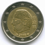 2 евро 2008 год. Бельгия. Регулярный выпуск. Тип 3. Биметалл XF-AU