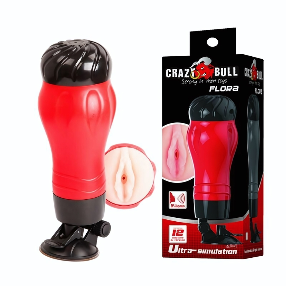 Мастурбатор-вагина в тубе FLORA с вибрацией (Цвет: черный с красным)