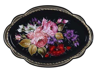 Жостовский поднос декоративный, размер 32х22 см (A11), металлический