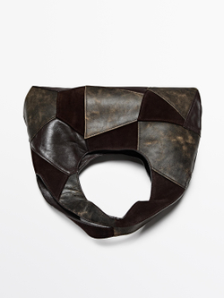 Massimo Dutti Средняя сумка из замши в стиле пэчворк, коричневый