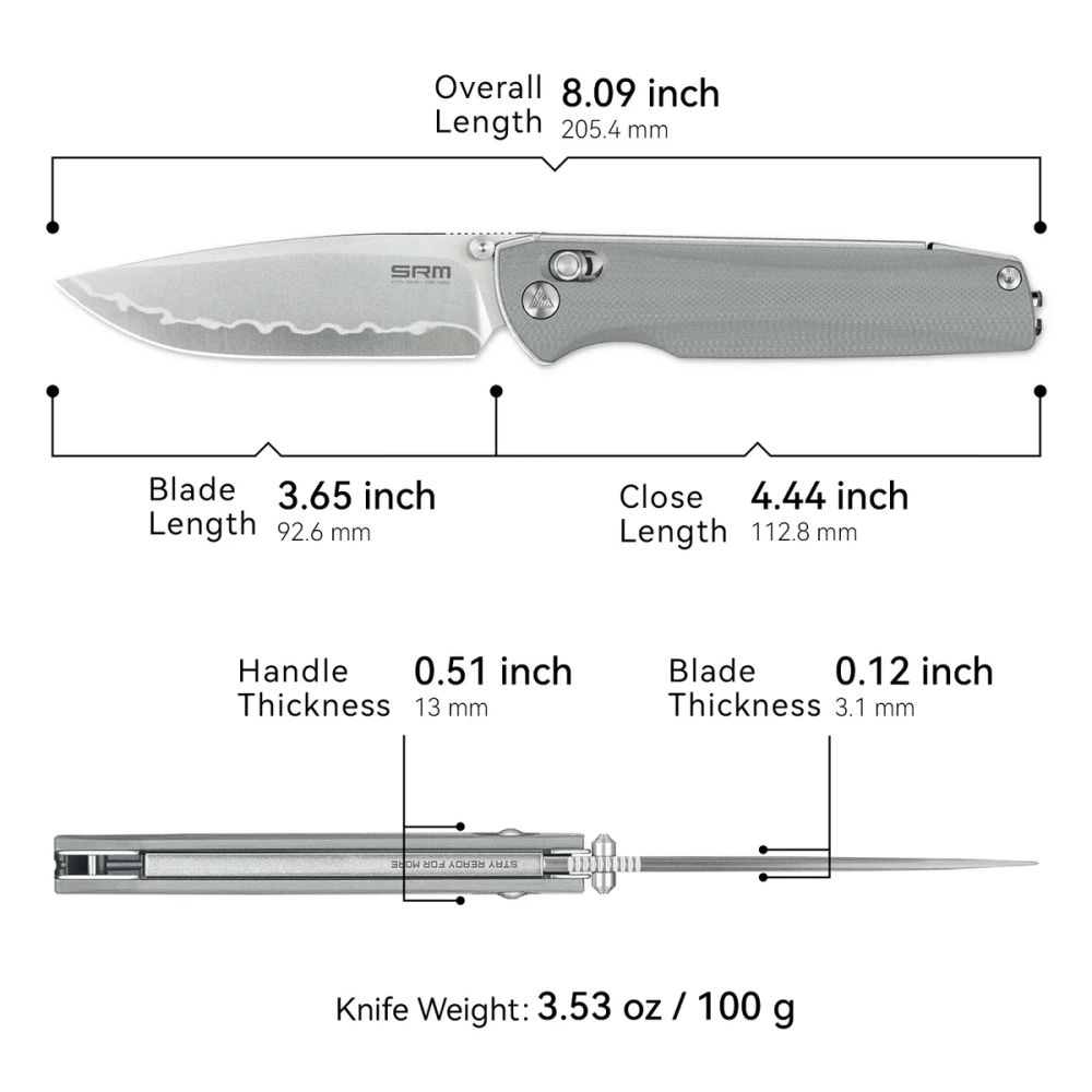 Нож складной SRM 258L-GK2 Terrier Beadblast (140Cr Laminated, Grey G10)