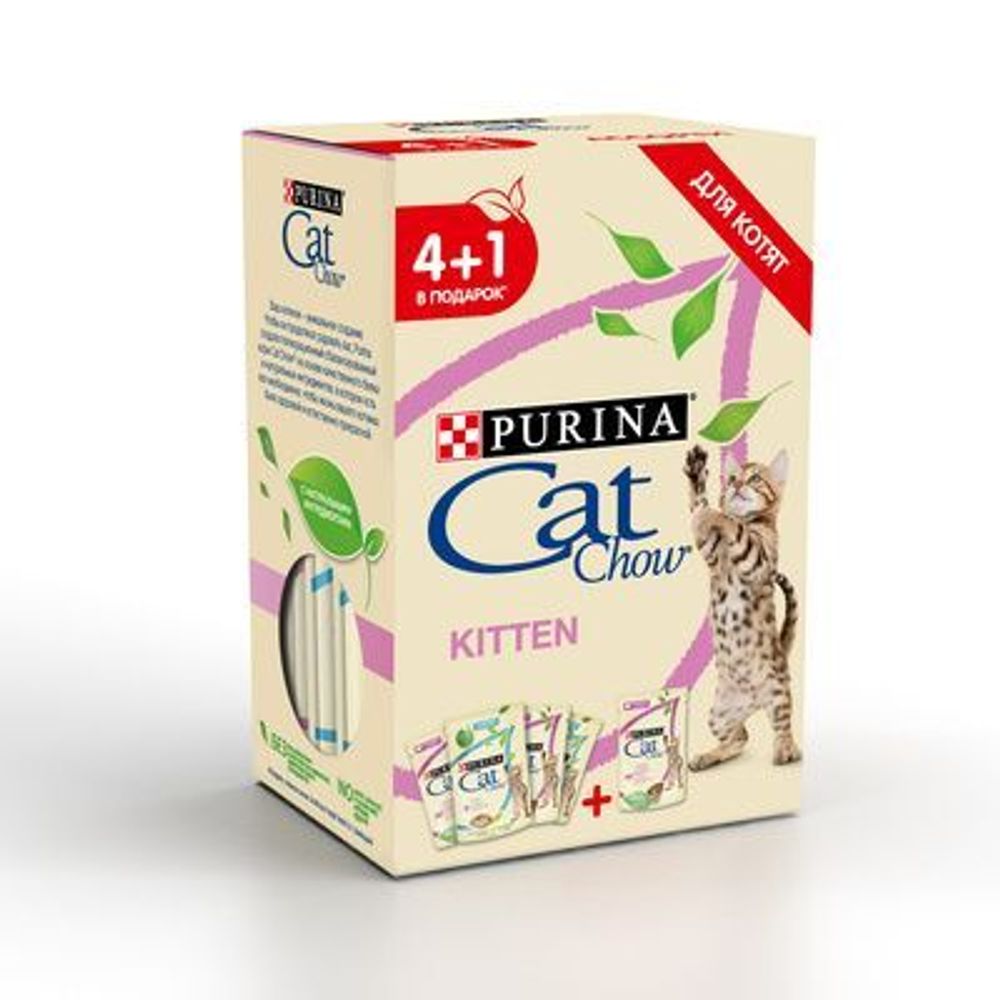 CAT CHOW KITTEN для котят Индейка Ягненок в желе 5*85г PR4+1 (12477173)