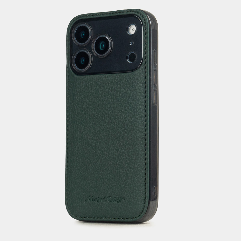 Чехол-накладка кожаная для iPhone 17 Pro Max, теленок темно-зеленого цвета