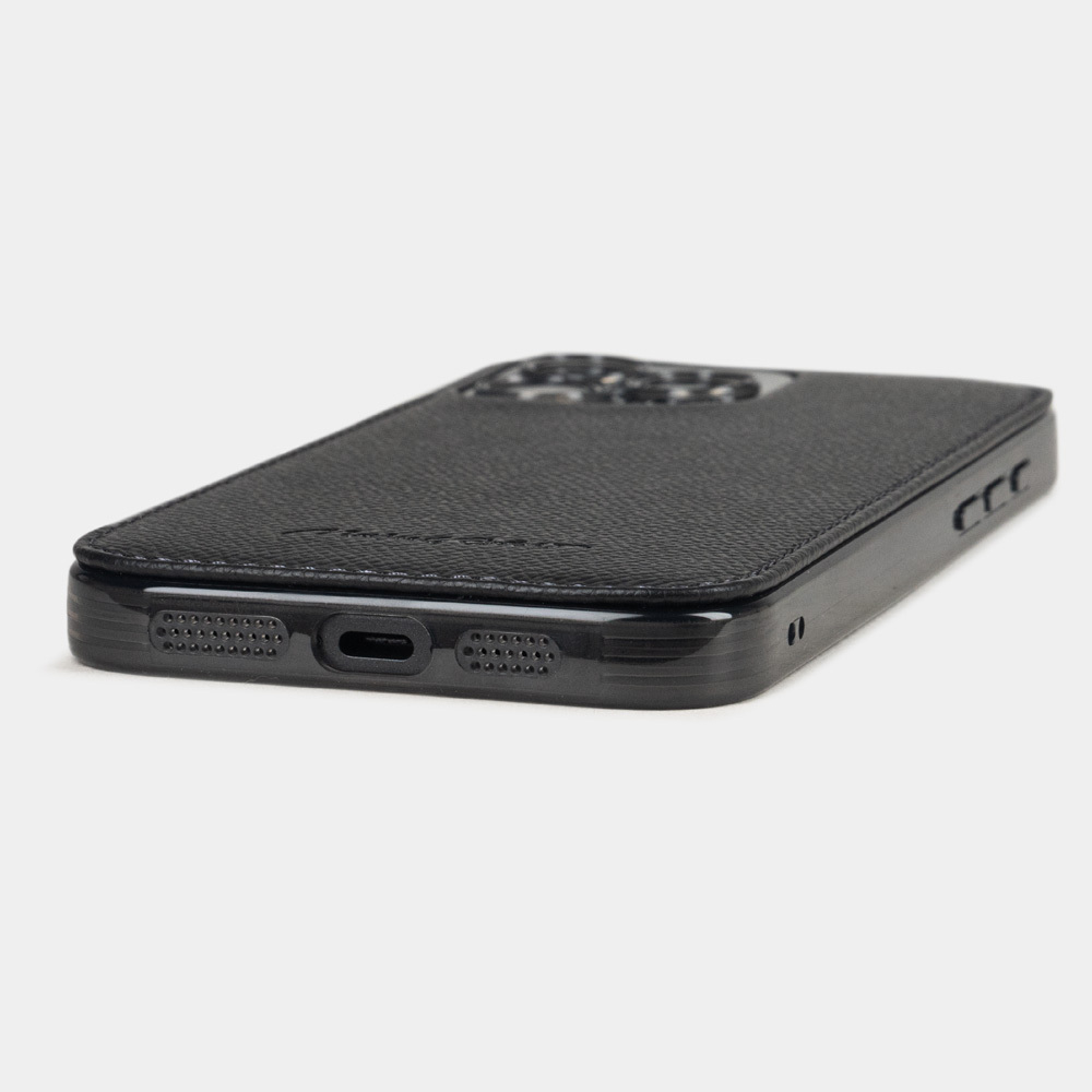 Чехол для iPhone 16 Pro из кожи сафьяно, черного цвета